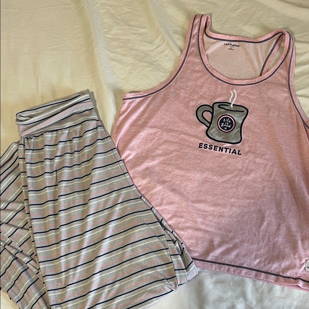 Life is Good Pink Coffee Pajama Set
